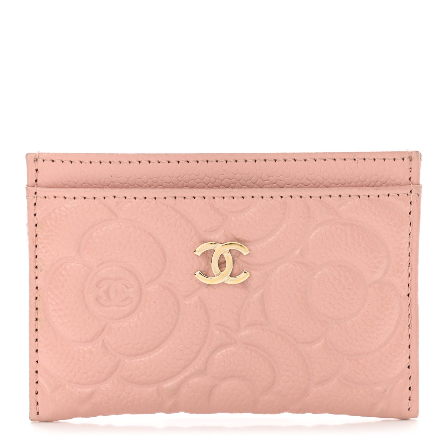 Caviar Camellia Embossed Card Holder Pink