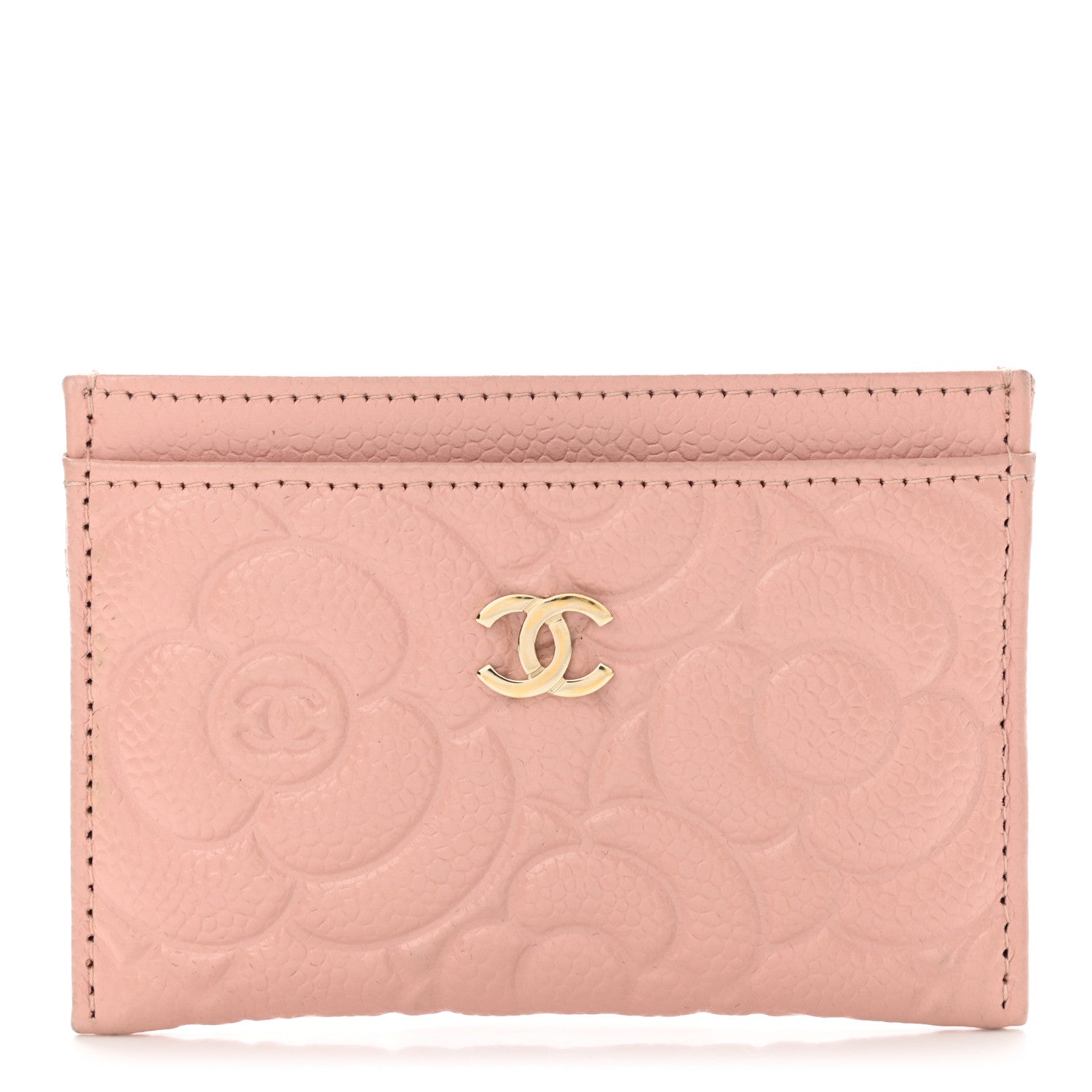 Chanel Caviar Camellia Embossed Card Holder Pink 1 of 9