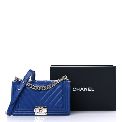 Chanel Caviar Chevron Quilted Medium Boy Flap Dark Blue 10 of 10