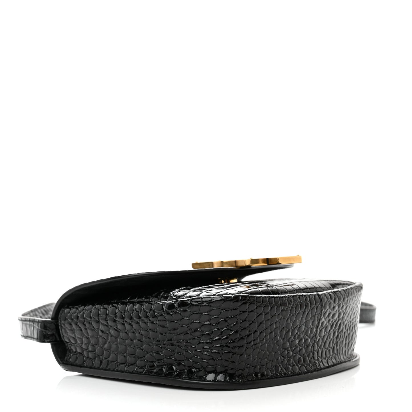 Crocodile Embossed Calfskin Small Kaia Satchel Black