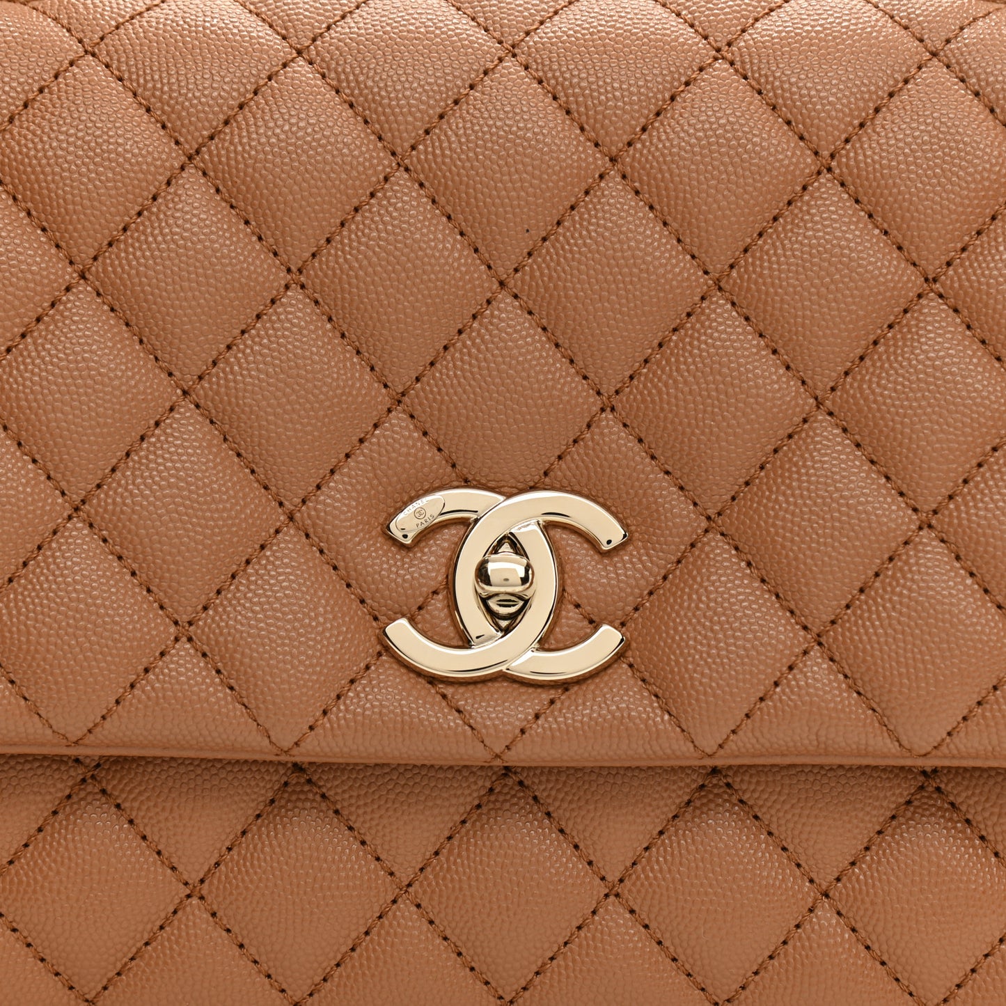 Caviar Quilted Lizard Embossed Small Coco Handle Flap Brown