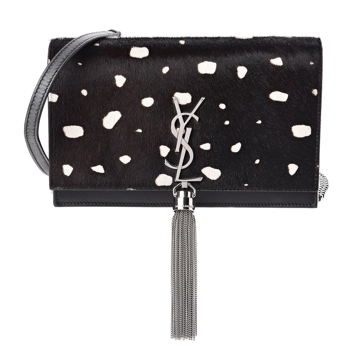 Calf Hair Spotted Monogram Kate Tassel Chain Wallet Black