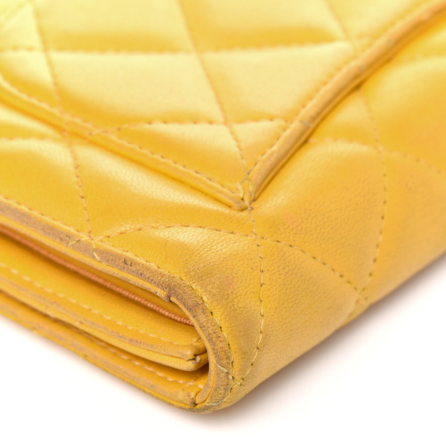 Lambskin Quilted Large Flap Wallet Yellow