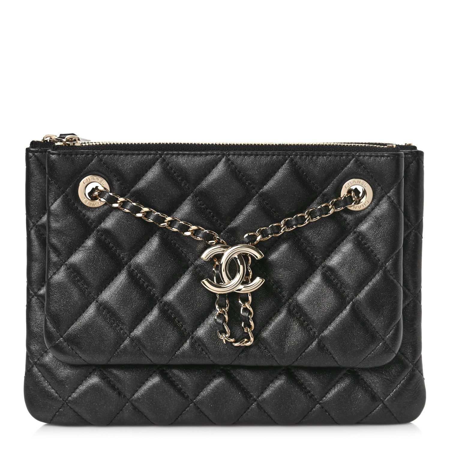 Chanel Shiny Lambskin Quilted Medium Double Case With Strap Black 1 of 9