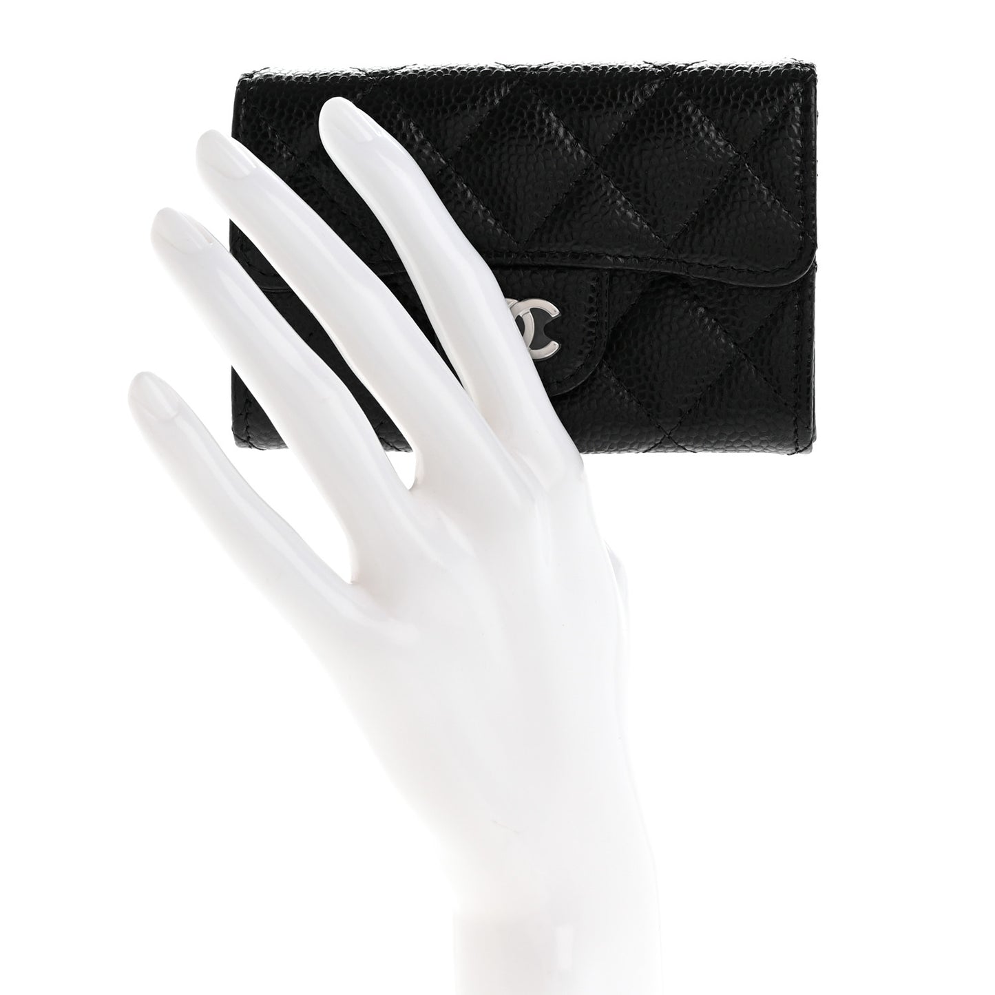 Caviar Quilted Flap Card Holder Wallet Black