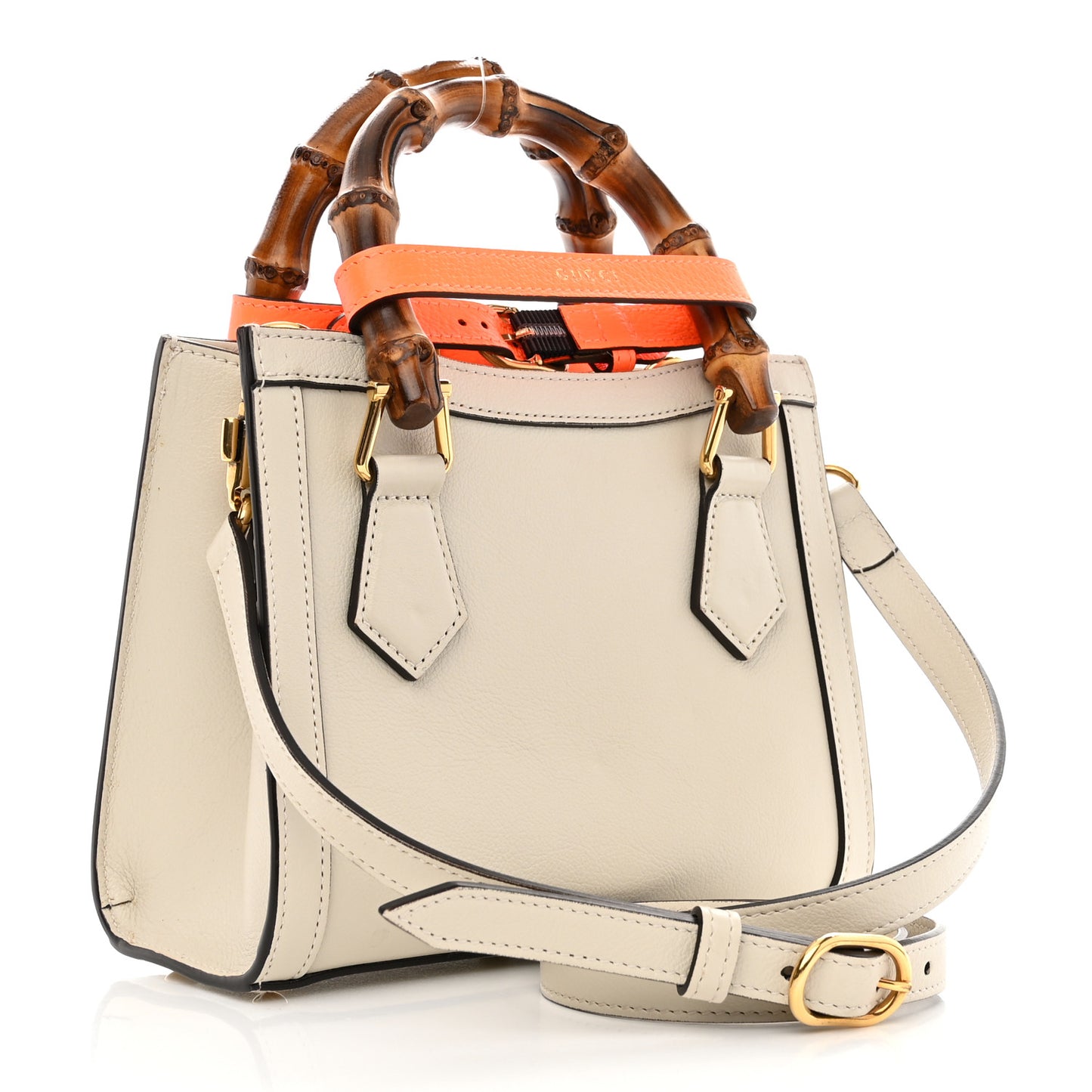 Wonka Grain Calfskin Mini Diana Tote Bag Mystic White Orange Fluo