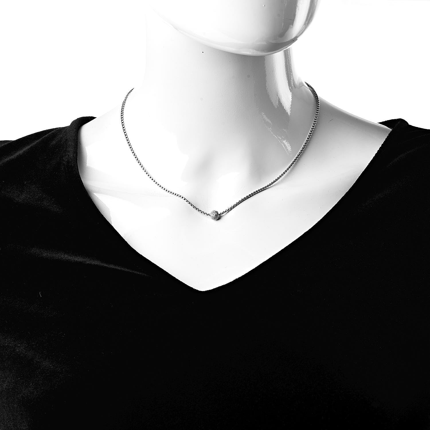 David Yurman Sterling Silver 18K White Gold Diamond Pave Ball Pendant Necklace 2 of 6