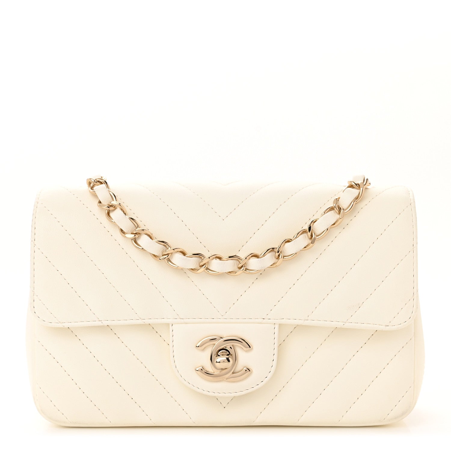 Chanel Lambskin Chevron Quilted Mini Rectangular Flap White 1 of 12