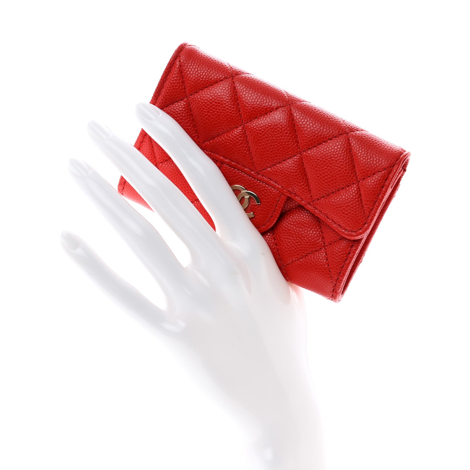 Chanel Caviar Quilted Flap Card Holder Wallet Red 2 of 10