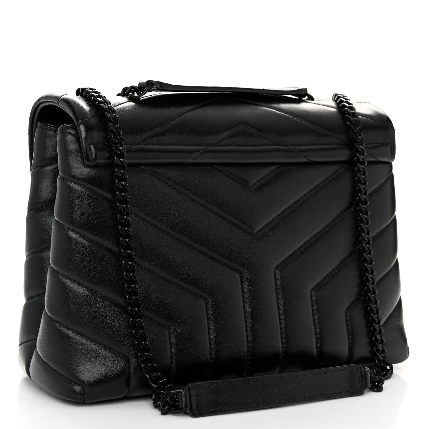 Calfskin Y Quilted Monogram Monochrome Small Loulou Chain Satchel Black