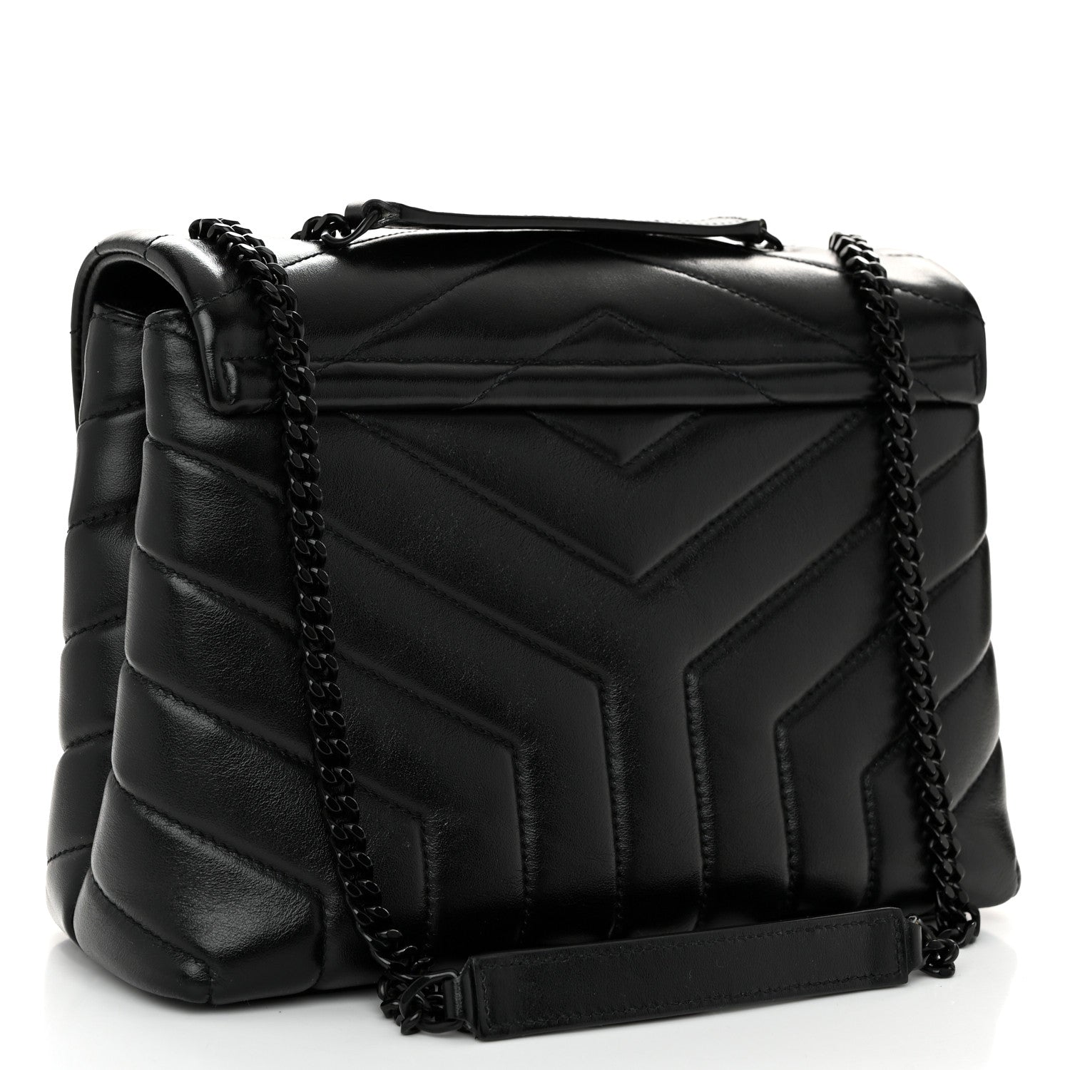 Saint Laurent Calfskin Y Quilted Monogram Monochrome Small Loulou Chain Satchel Black 3 of 12