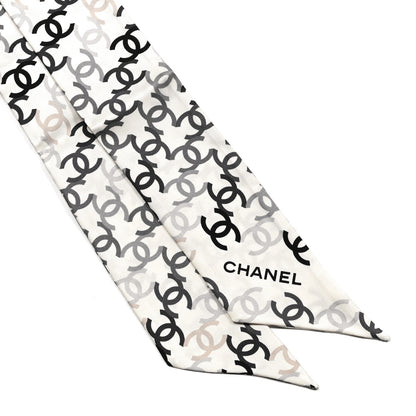 Chanel Silk CC Slim Bandeau Scarf Ecru Black 2 of 3