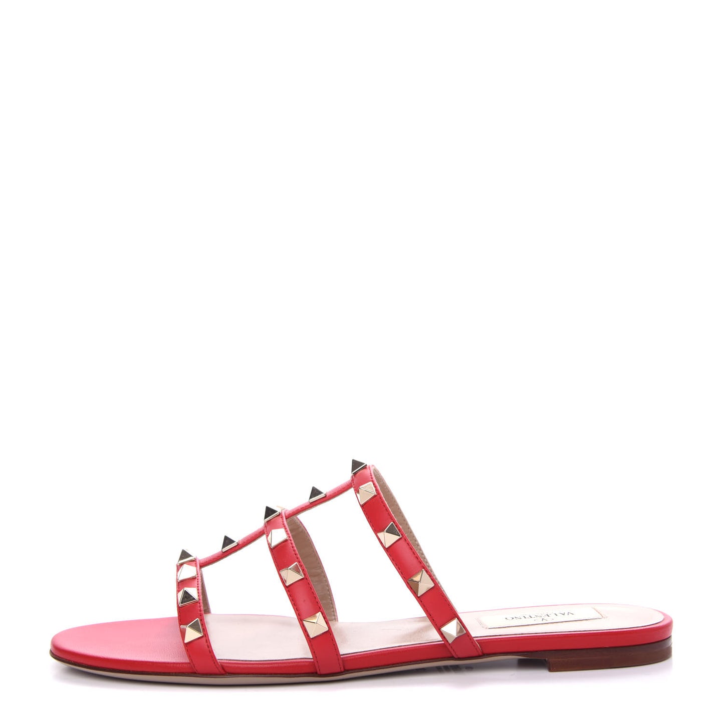 Nappa Rockstud Caged Flat Slide Sandals 39 Rouge Pur
