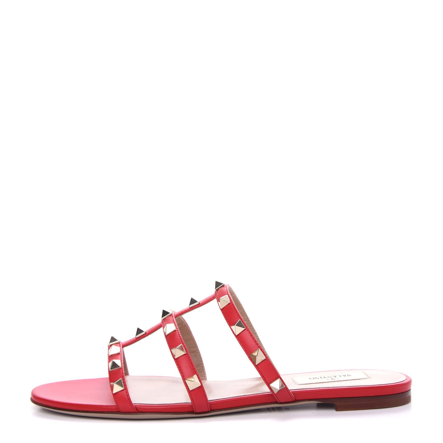 Valentino Garavani Nappa Rockstud Caged Flat Slide Sandals 39 Rouge Pur 1 of 11