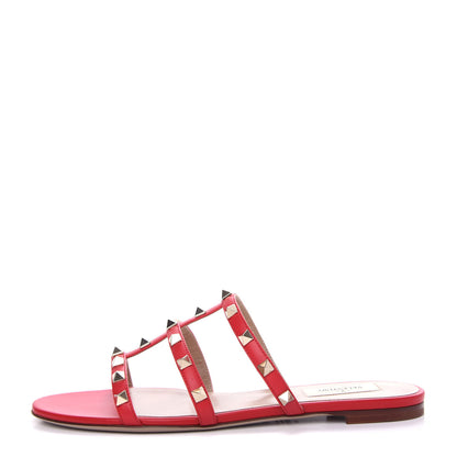 Valentino Garavani Nappa Rockstud Caged Flat Slide Sandals 39 Rouge Pur 1 of 11