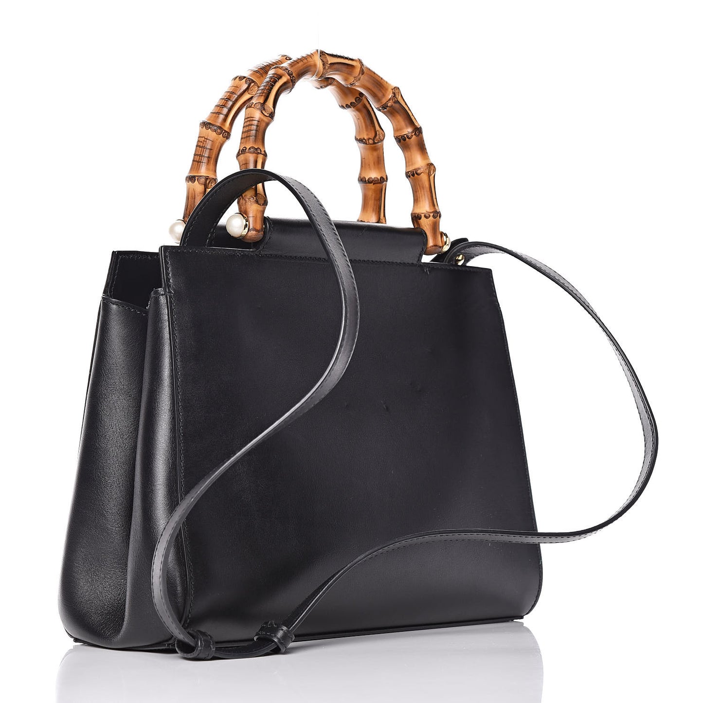 Nappa Bamboo Small Nymphaea Top Handle Bag Black