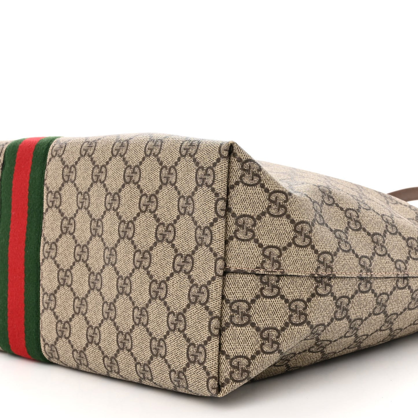 GG Supreme Monogram Textured Calfskin Web Medium Ophidia Shopping Tote Beige Ebony New Acero