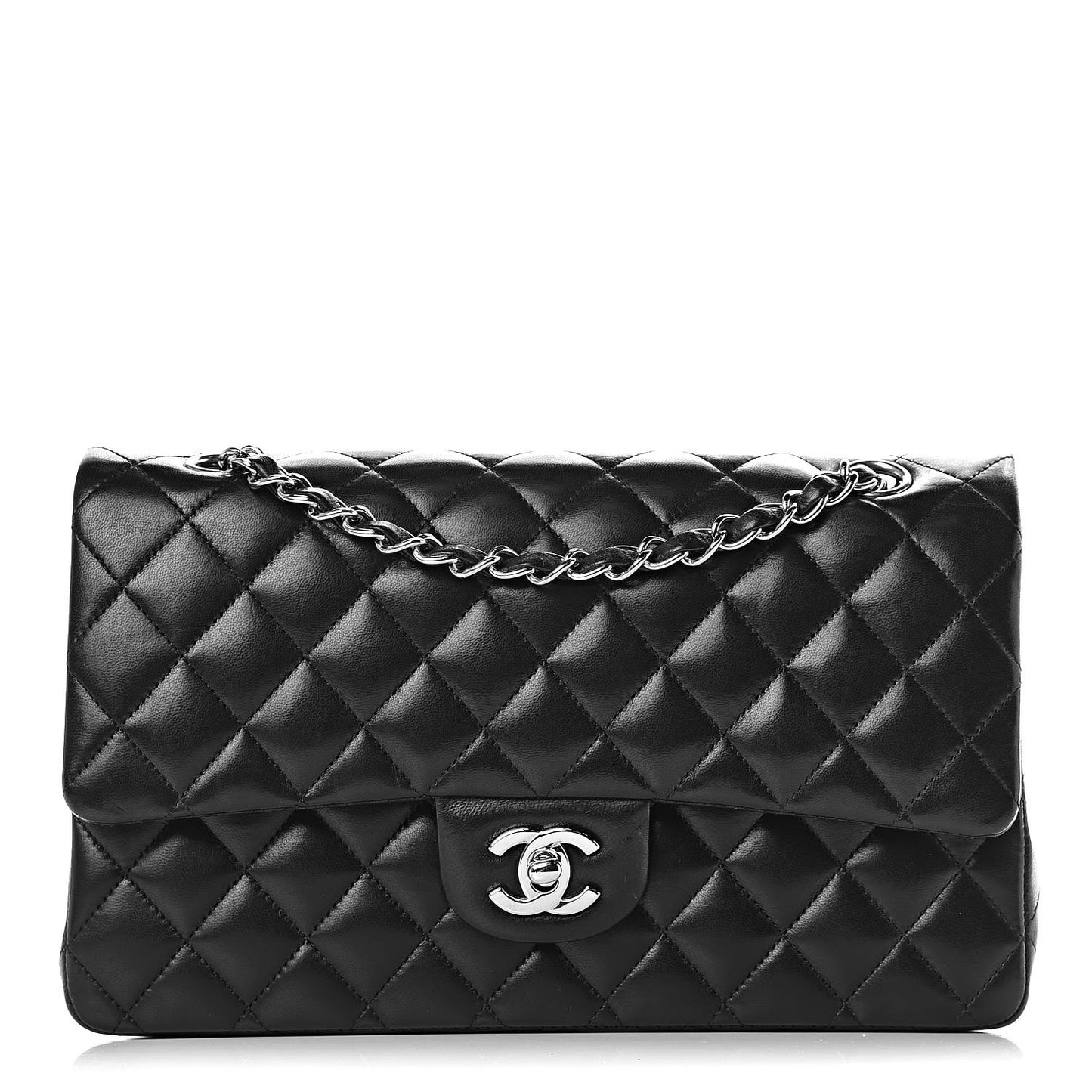 Lambskin Quilted Medium Double Flap Black