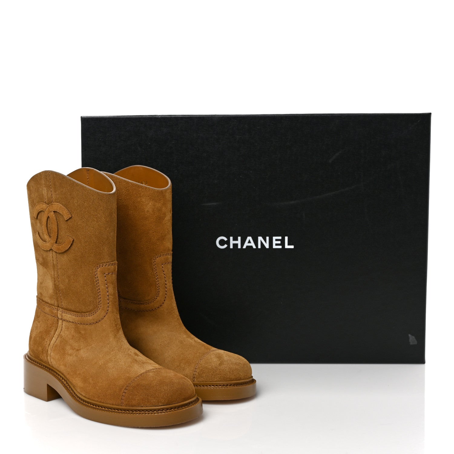 Chanel Suede CC Cap Toe Boots 37 Brown 9 of 9