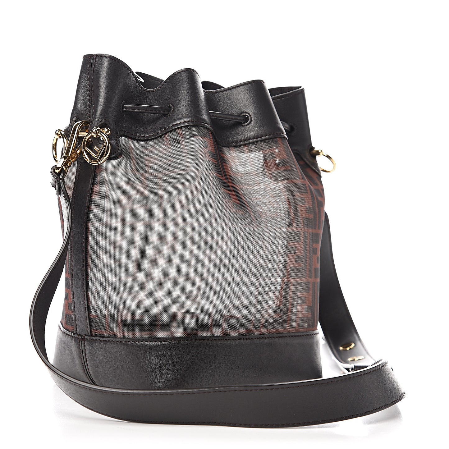 Mesh Vitello Grace F is Fendi FF 1974 Grande Mon Tresor Bucket Bag Marrone Black Ebano