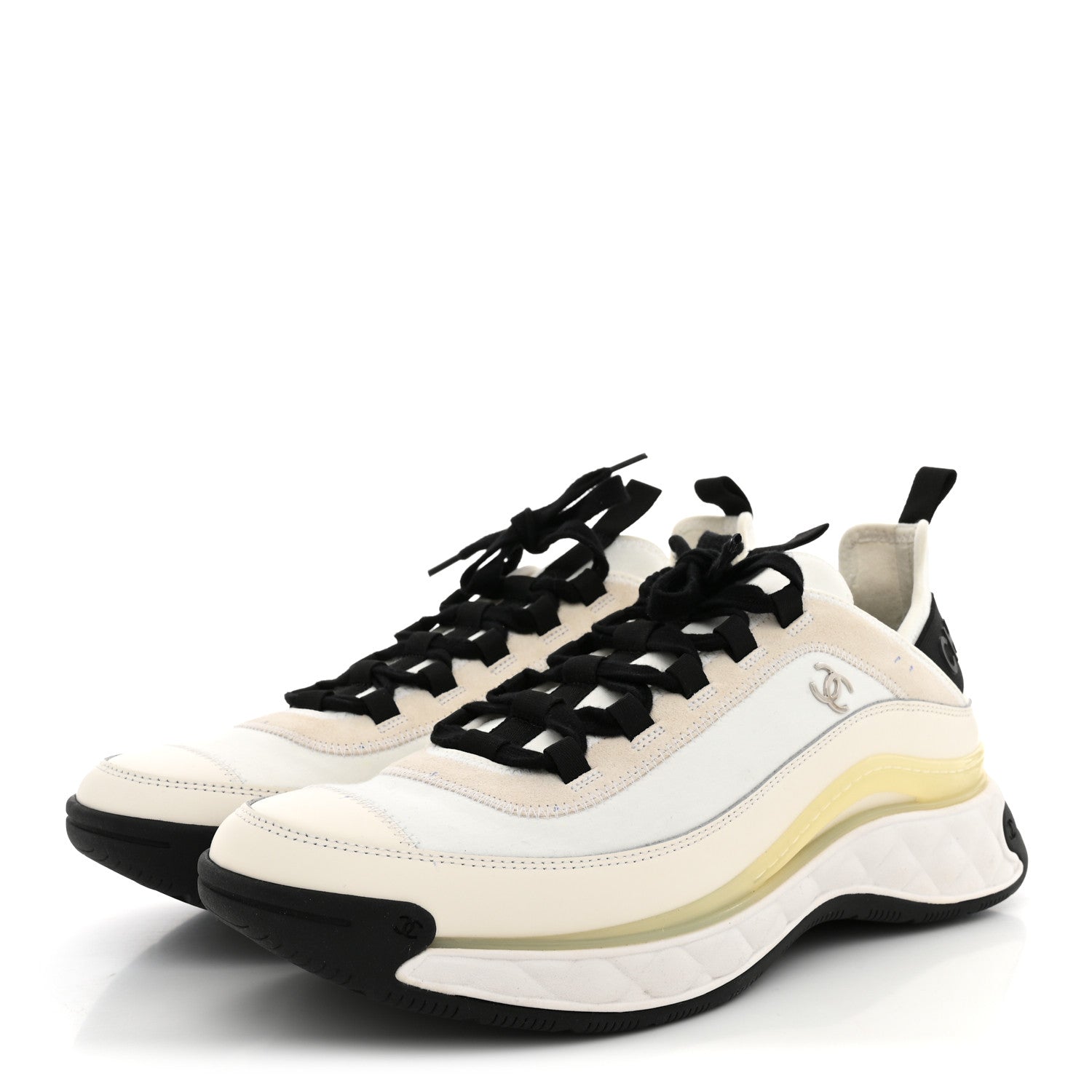 Chanel Velvet Calfskin Mixed Fibers Mens CC Sneakers 44 Ivory Black 4 of 11