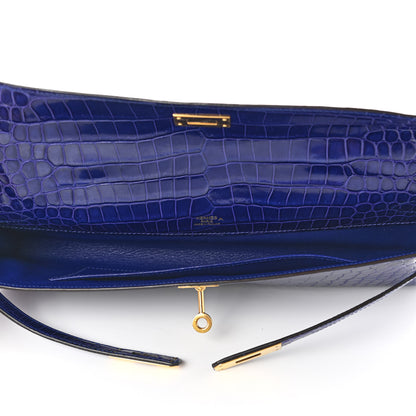 Hermes Shiny Porosus Crocodile Kelly Cut Pochette Bleu Electrique 5 of 7