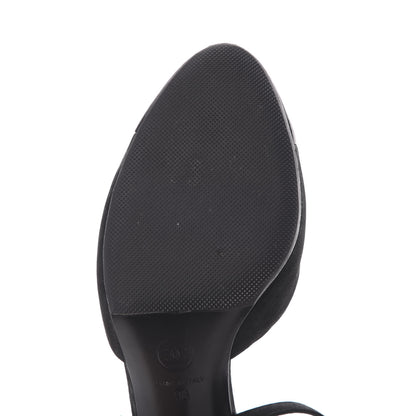 Chanel Suede Patent Calfskin Cap Toe Pearl Ankle Strap Pump 38 Black 10 of 11