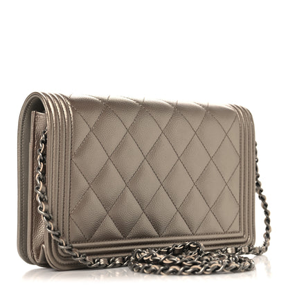 Chanel Metallic Caviar Quilted Boy Wallet On Chain WOC Copper 3 of 12