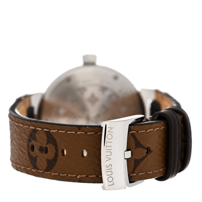 Louis Vuitton Stainless Steel Monogram 34mm Tambour Quartz Watch Brown 3 of 5