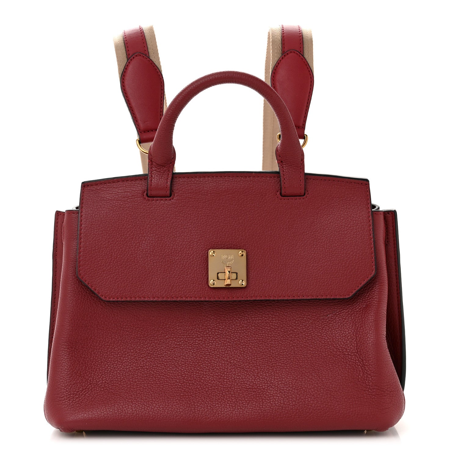 MCM Grained Calfskin Medium Milla Convertible Backpack Scooter Red 1 of 13