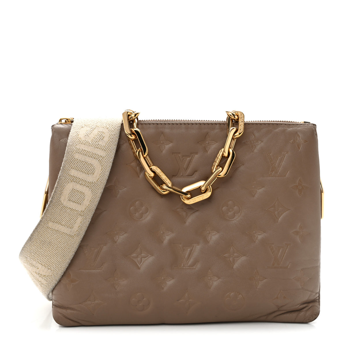 Louis Vuitton Lambskin Embossed Monogram Coussin PM Taupe 1 of 17