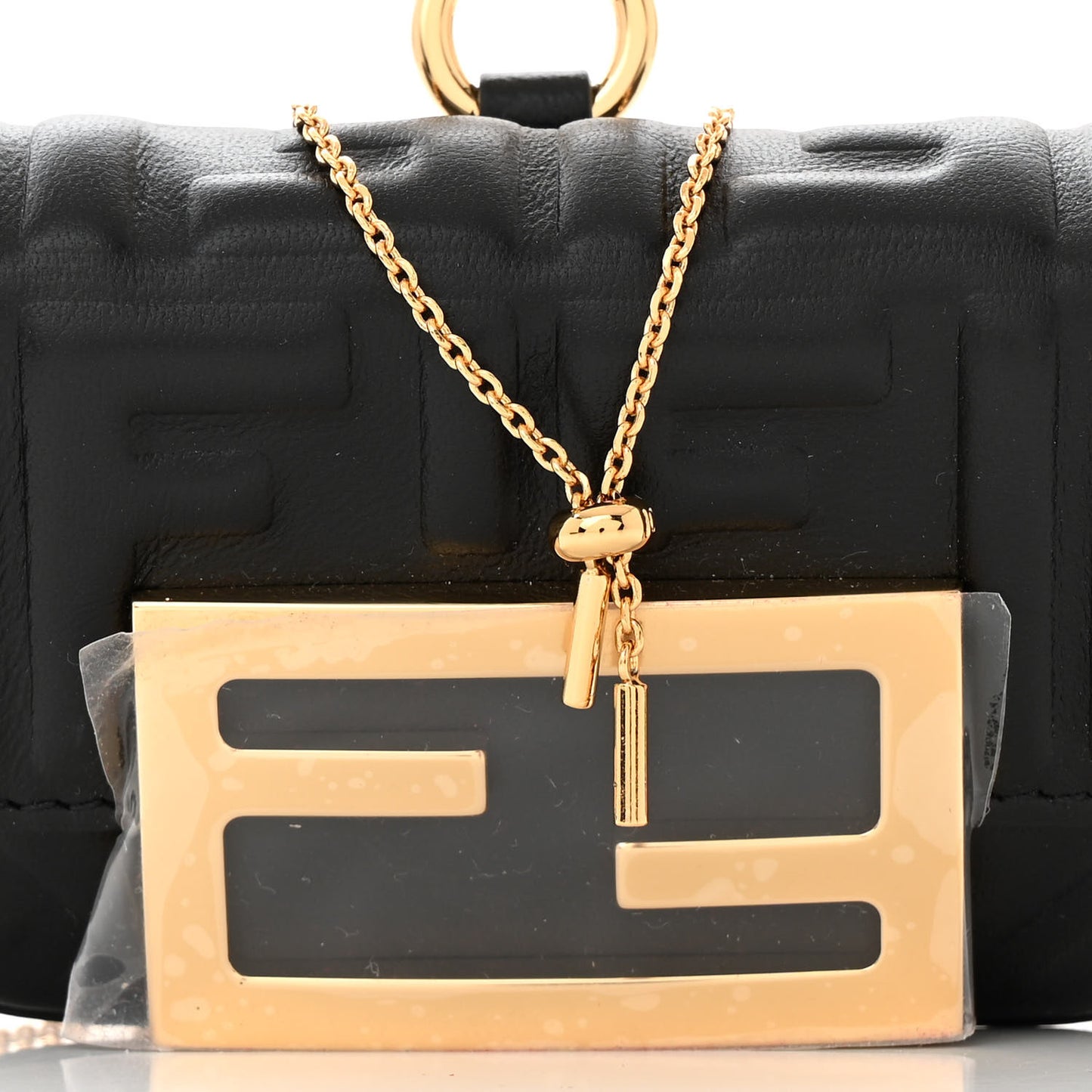 Nappa Matisse FF Embossed Nano Maxi Buckle Baguette Charm Black