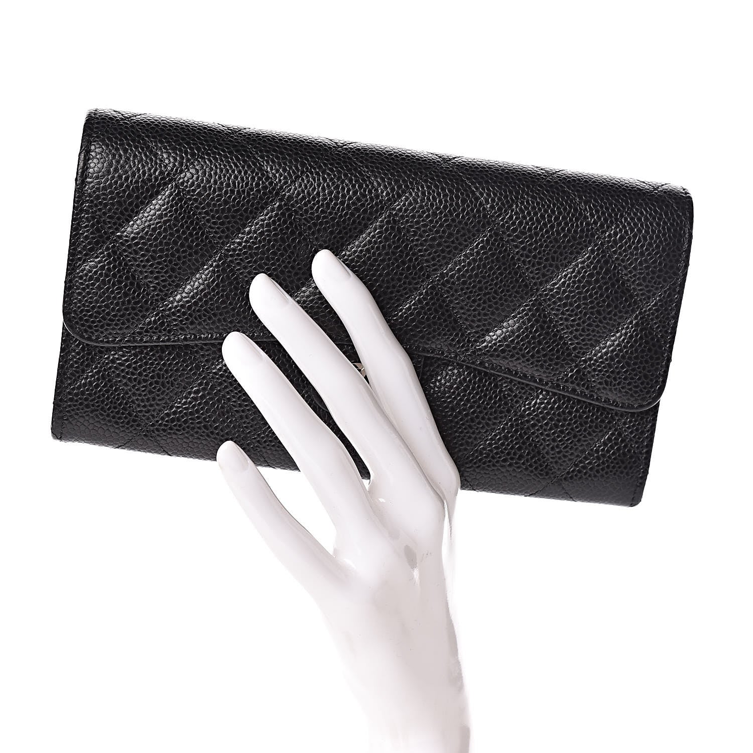 Chanel Caviar Quilted Large Flap Gusset Wallet Black 2 of 9