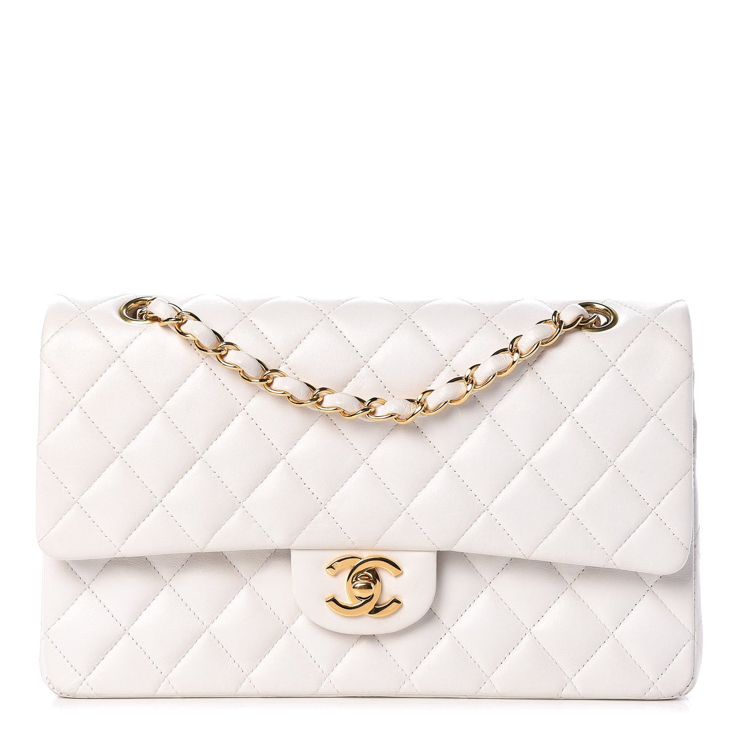 Lambskin Quilted Medium Double Flap White