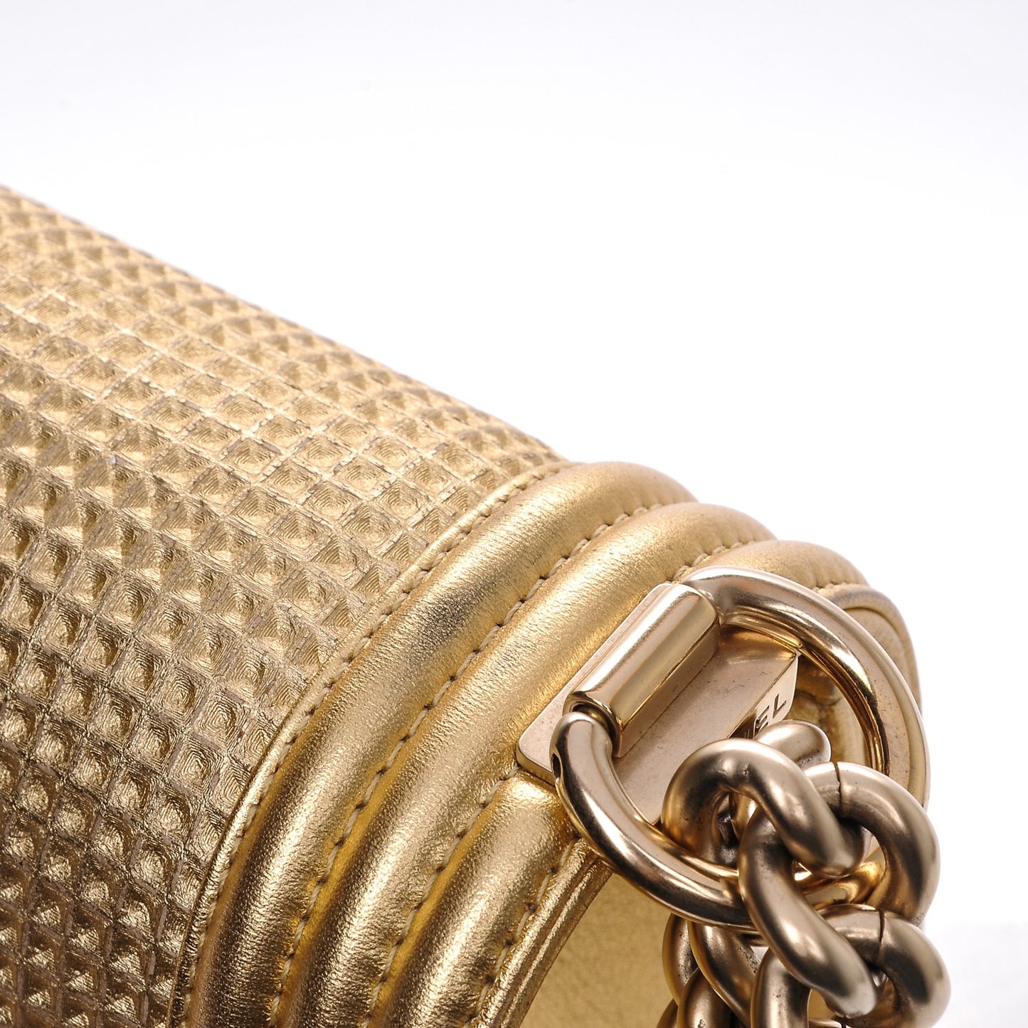 Metallic Lambskin Embossed Medium Cube Boy Flap Gold