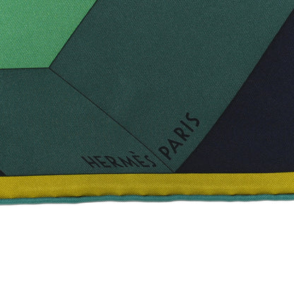 Hermes Silk Perspective Cavaliere 90 Twill Vert Creme Gris 2 of 5