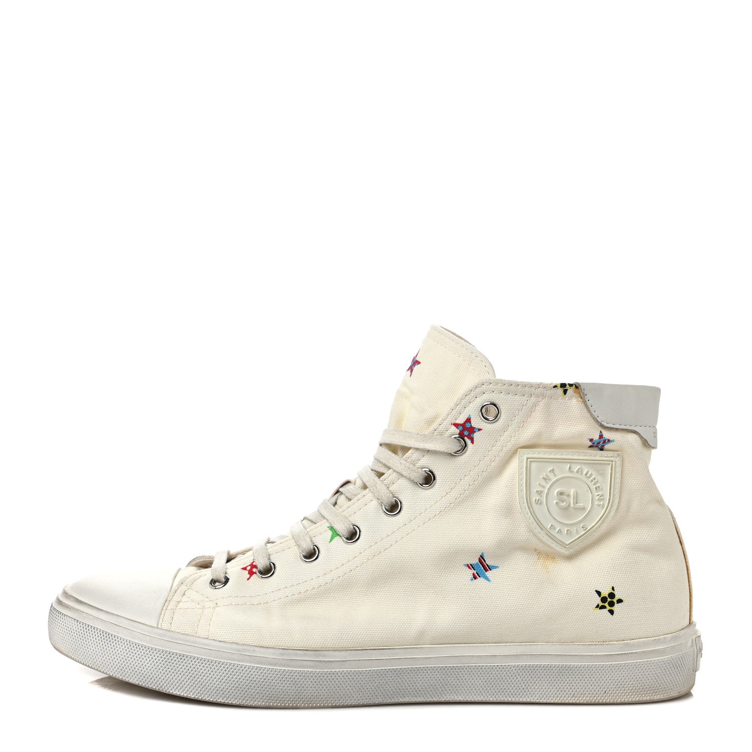 Saint Laurent Canvas Fun-Star Print Bedford Hightop Sneakers 41 Cream 1 of 15