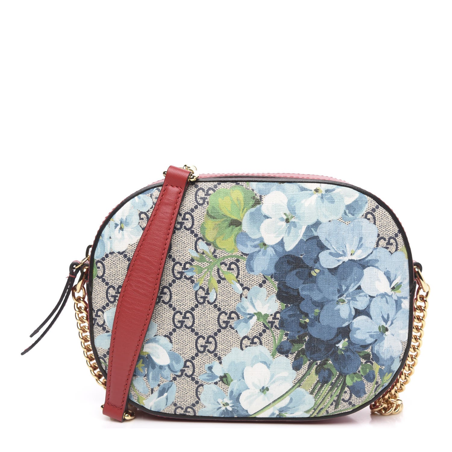 Gucci GG Supreme Monogram Blooms Mini Chain Shoulder Bag Beige Blue Navy Hibiscus Red 1 of 14
