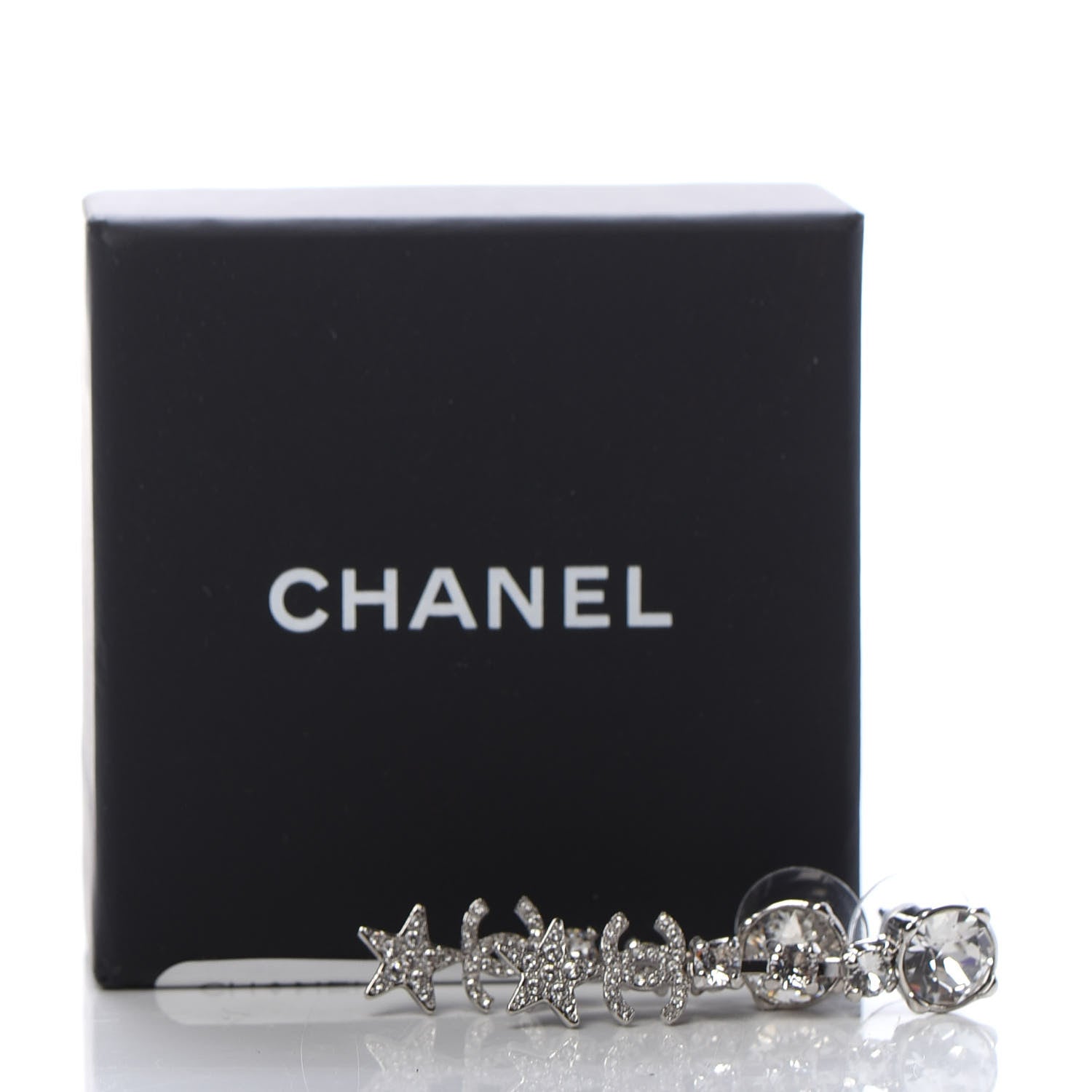 Chanel Crystal Starfall Drop CC Earrings Silver 5 of 5