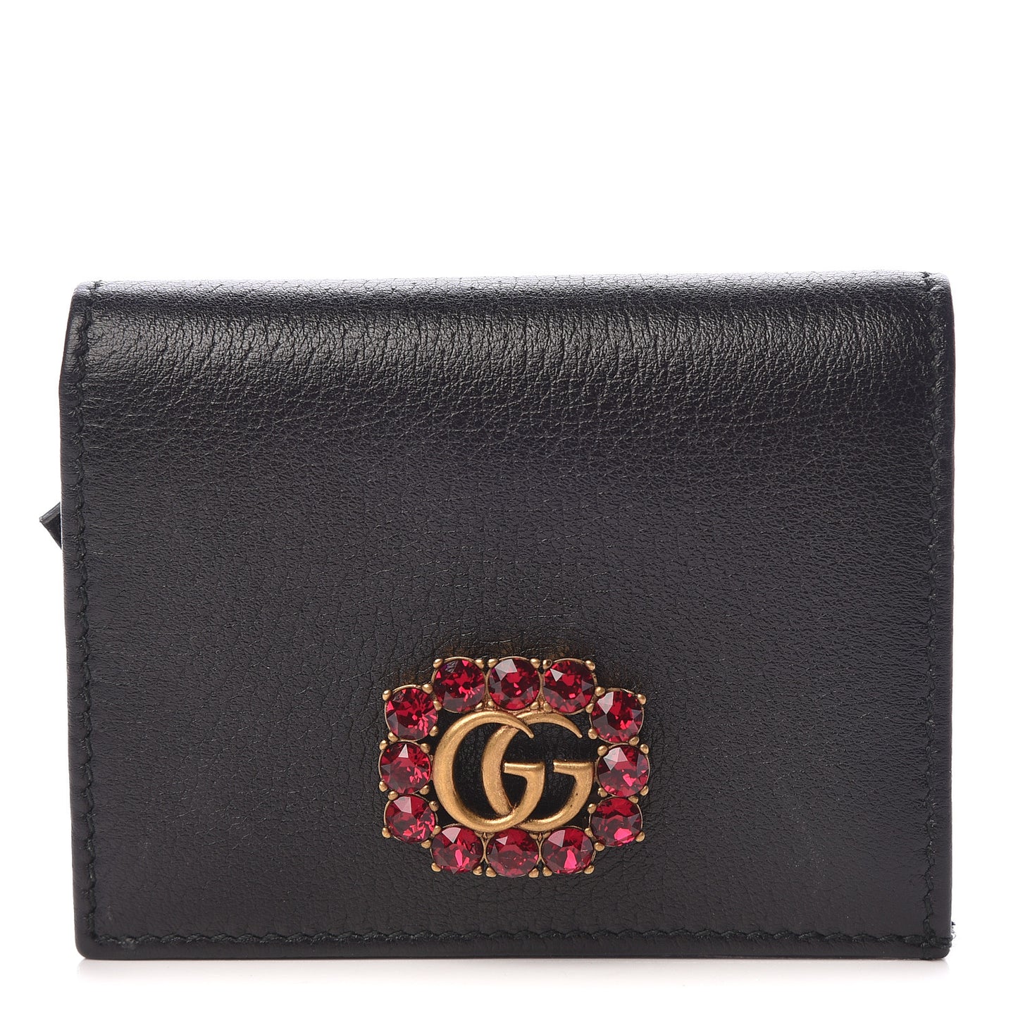 Calfskin Crystal Double G Card Case Black