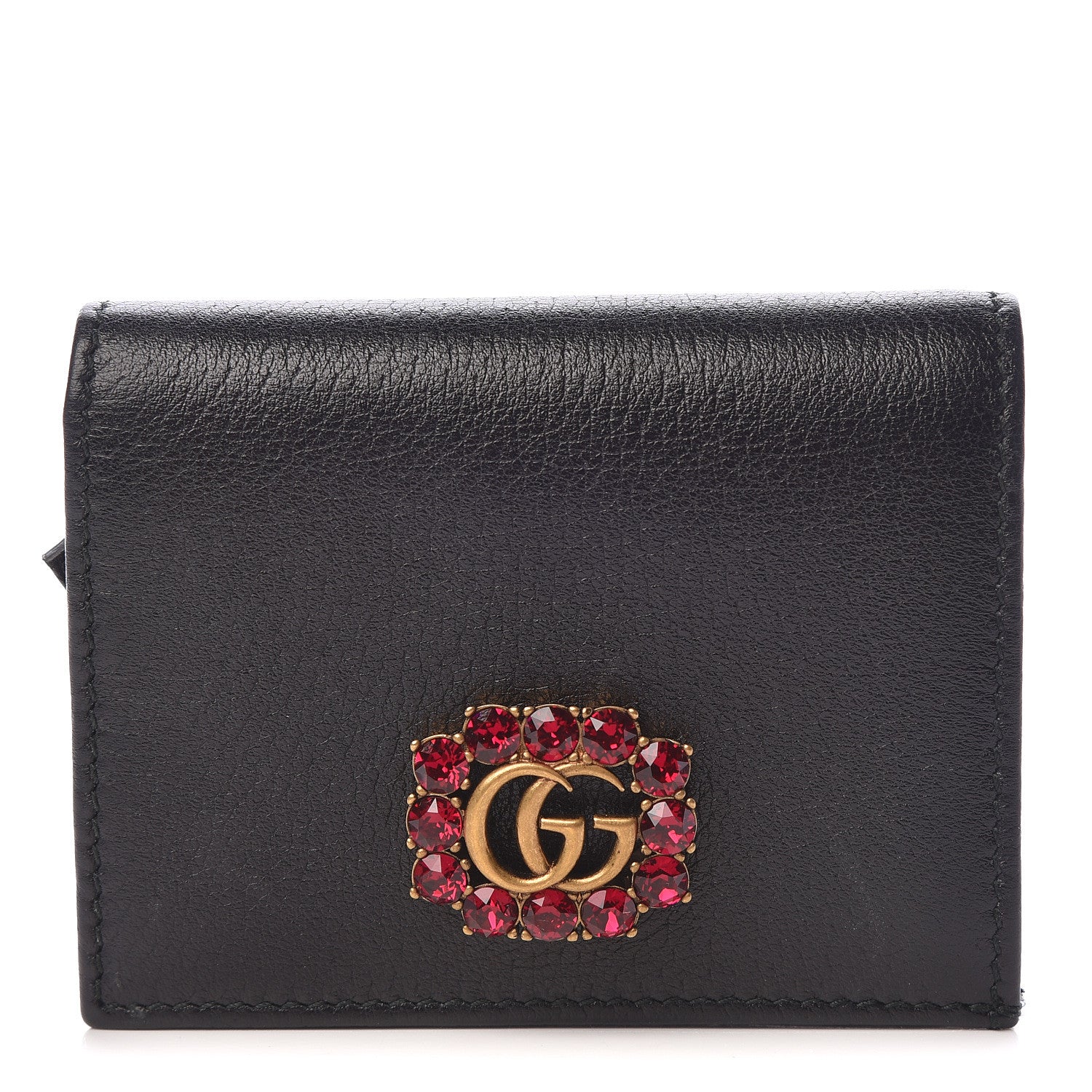 Gucci Calfskin Crystal Double G Card Case Black 1 of 7