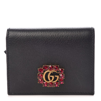 Gucci Calfskin Crystal Double G Card Case Black 1 of 7