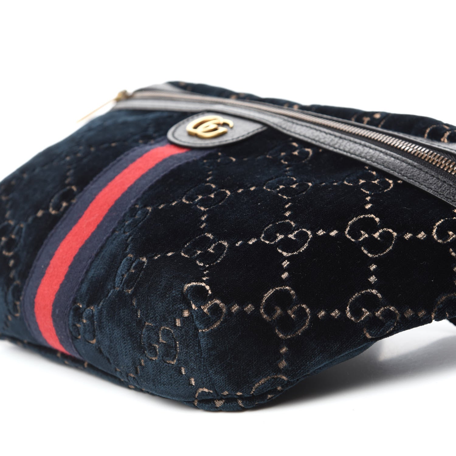 Gucci Velvet GG Monogram Web Belt Bag Blue Beige 7 of 10