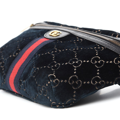 Gucci Velvet GG Monogram Web Belt Bag Blue Beige 7 of 10