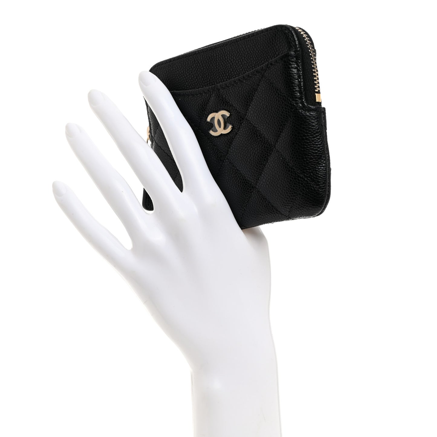 Caviar Quilted Zip Card Holder Wallet Black