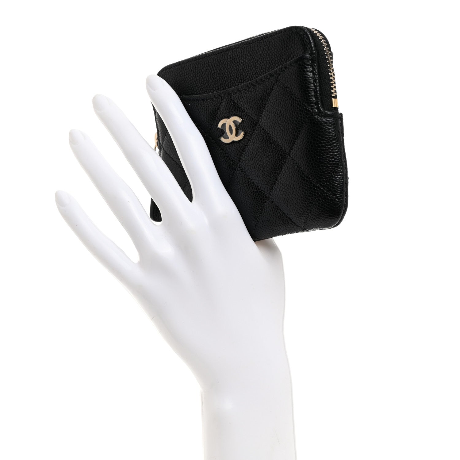Chanel Caviar Quilted Zip Card Holder Wallet Black 2 of 8