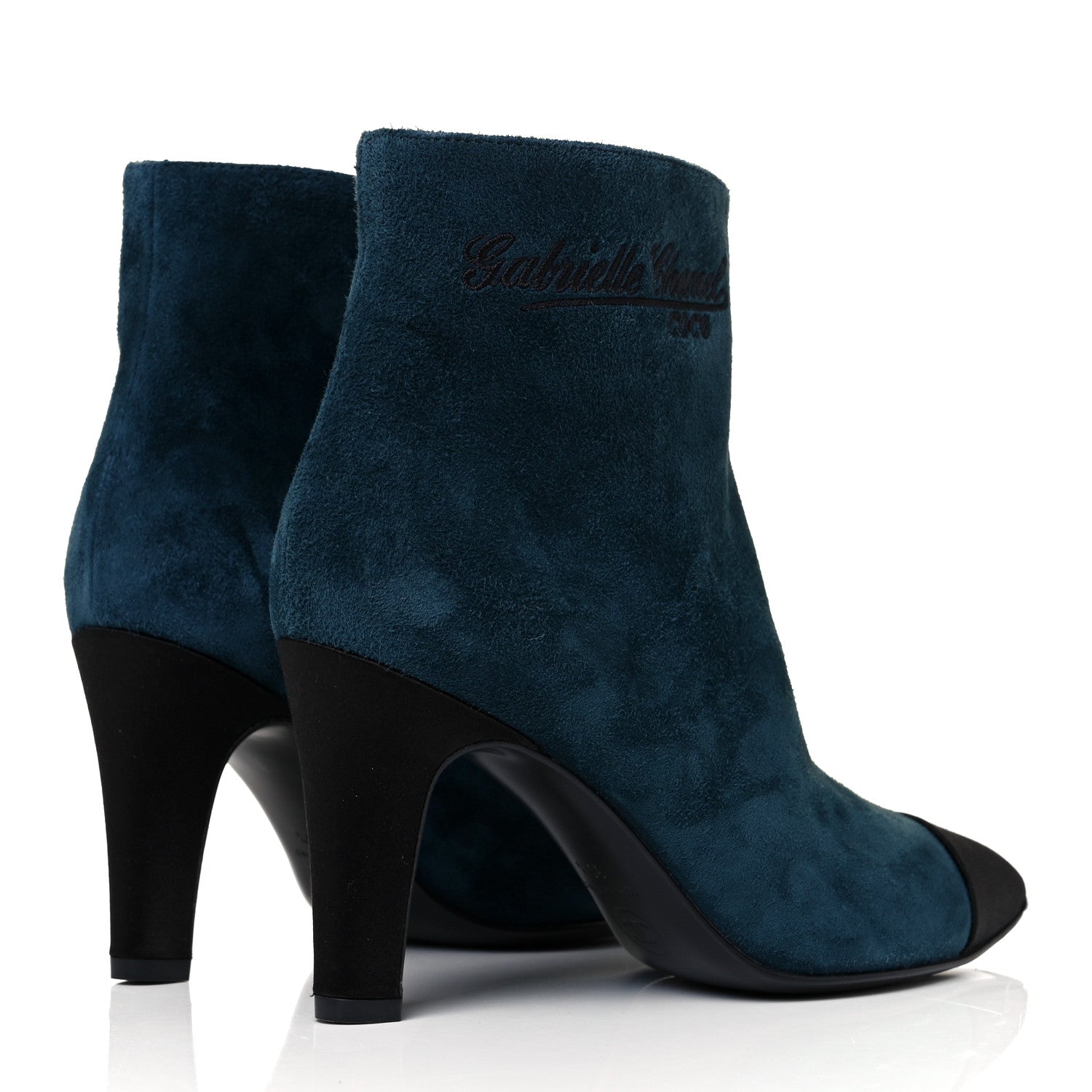 Chanel Suede Calfskin Satin Gabrielle Cap Toe Short Boots 35.5 Teal Black 4 of 8