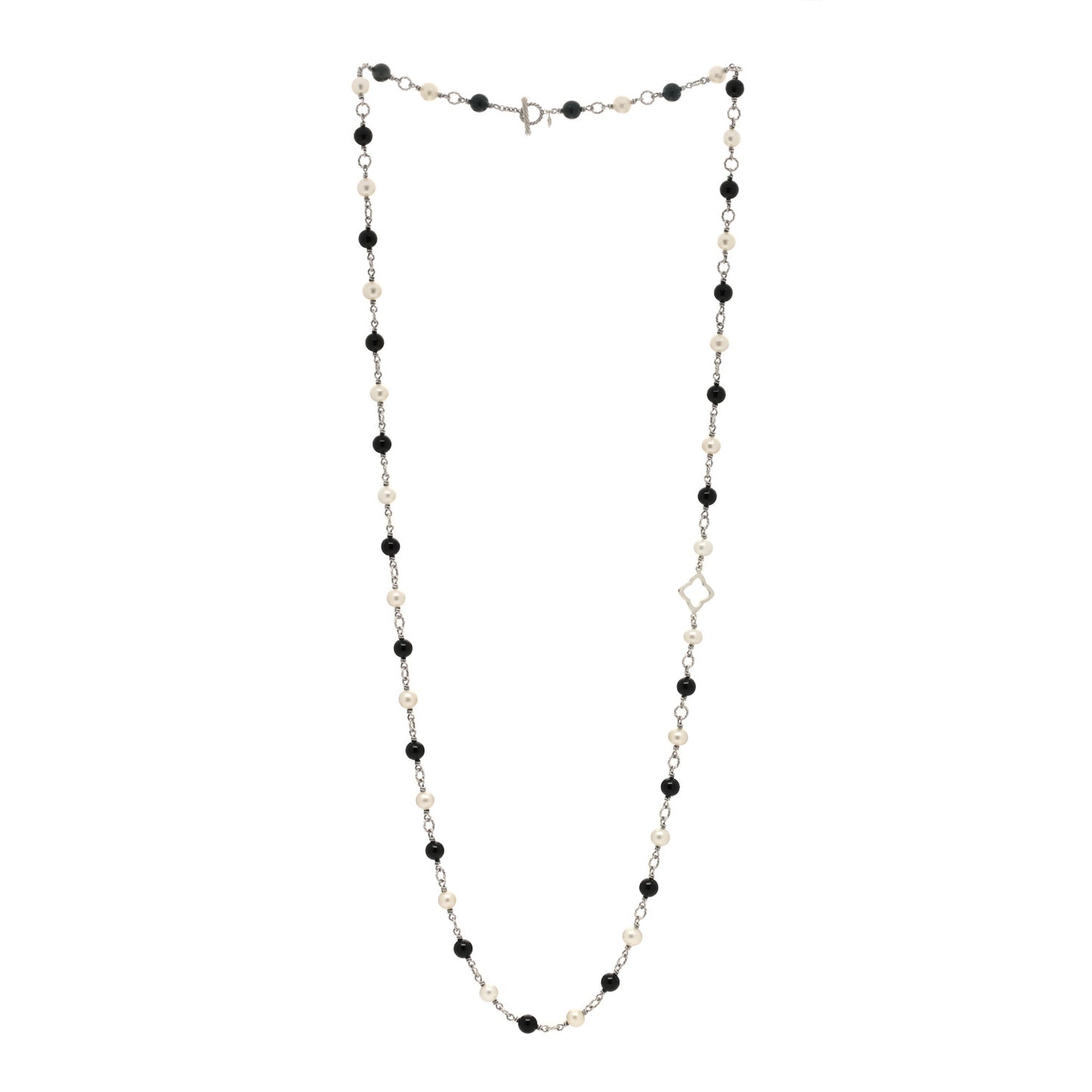 Sterling Silver Black Onyx Pearl Bijoux Necklace