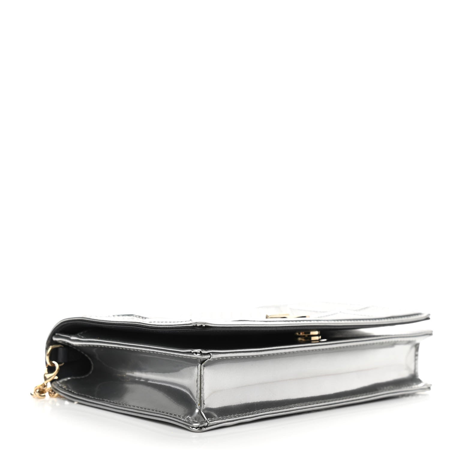 Christian Dior Metallic Patent Micro-Cannage Diorama Wallet on Chain Pouch Silver 3 of 10