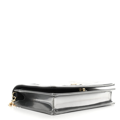 Christian Dior Metallic Patent Micro-Cannage Diorama Wallet on Chain Pouch Silver 3 of 10